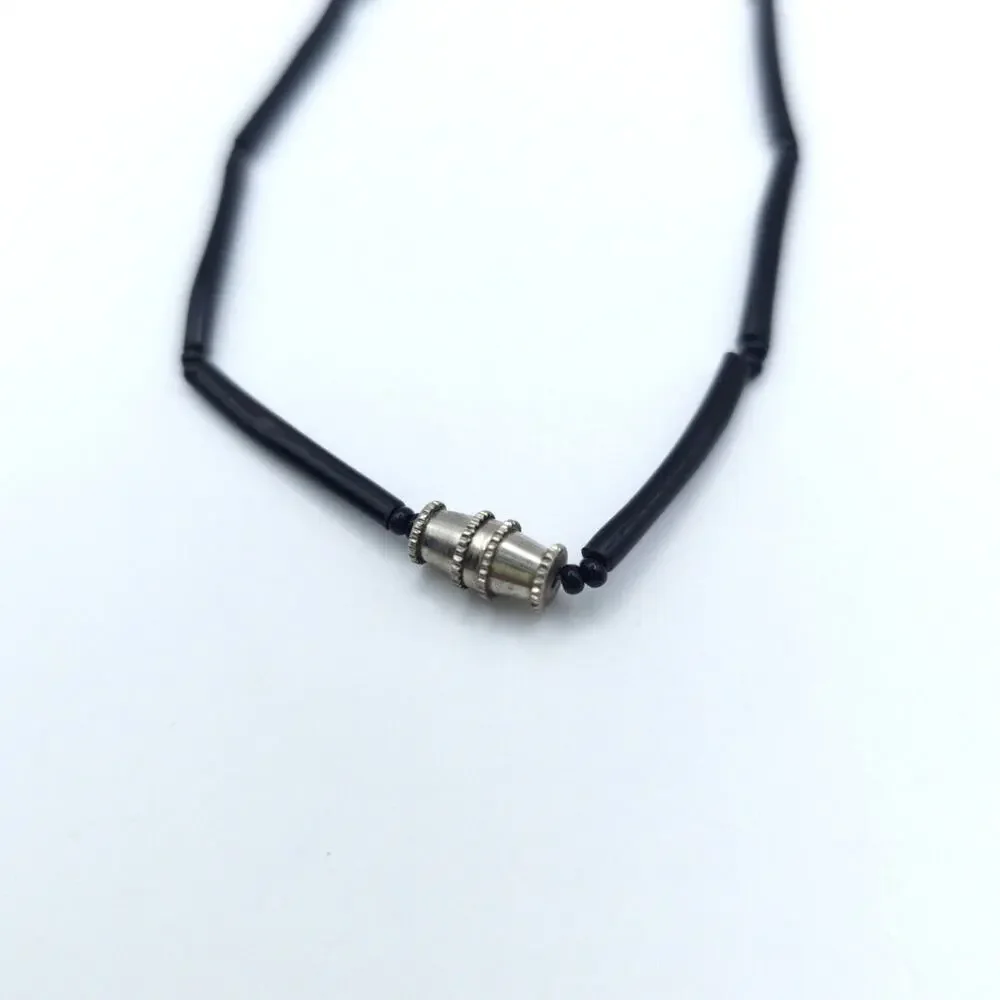Vintage Shark Tooth Black Coral Tigers Eye Beaded Necklace 19